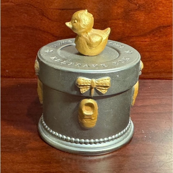 Babys First Curl Keepsake Box Pewter Round Trinket Box by Russ Berrie - Picture 2 of 8